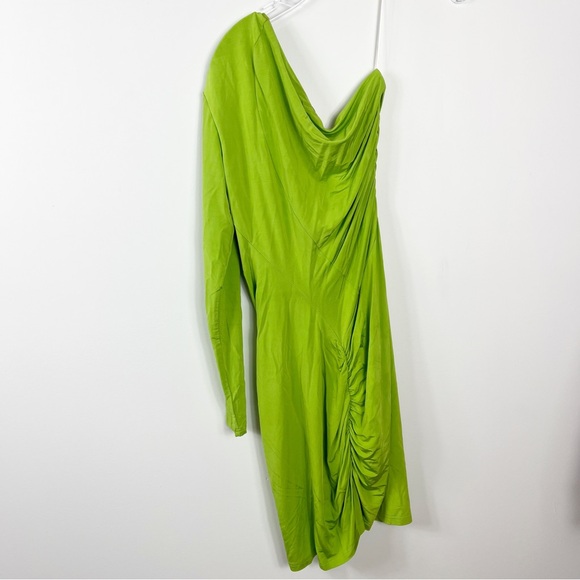 Atlein One Shoulder Ruched Mini Dress Size Large Monochrome Lime Green - Picture 9 of 11